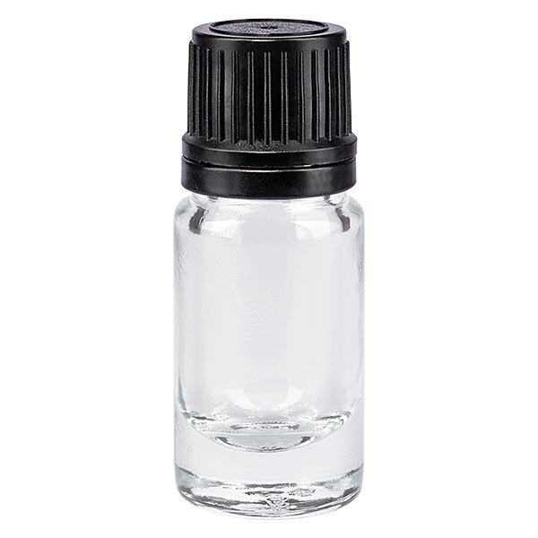 Flacon de pharmacie transparent 5ml bouchon à visser noir, anneau de coulée, bouchon original Flacon de pharmacie transparent 5ml bouchon à visser noir, anneau de coulée, bouchon original