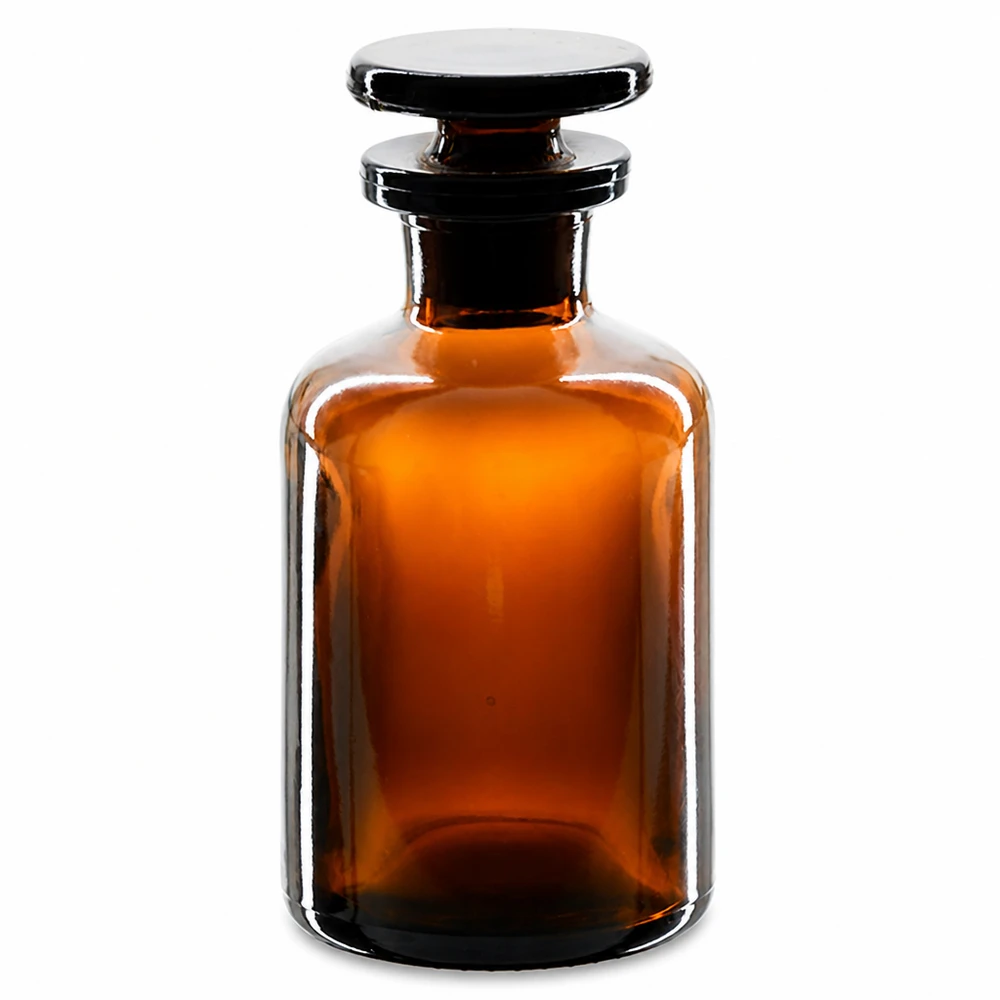 Flacon brun à épaules arrondies de 50 ml avec bouchon en verre, destiné aux besoins des laboratoires et aux réactifs chimiques