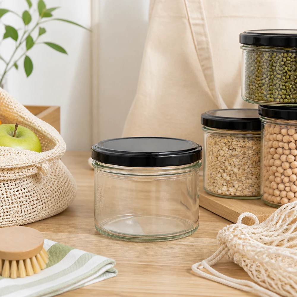 225ml Verre conique avec couvercle BasicSeal noir UNiTWIST Bocal renversé de 225 ml avec couvercle noir dans la cuisine Zero-Waste avec des bocaux à provisions durables et des produits écologiques