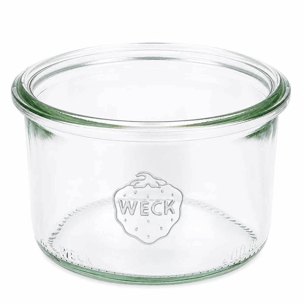 Bocal en verre à fond bombé WECK RR80 de 200 ml WECK Pot renversé 200ml RR80 Pot en verre pour la mise en bocaux et la conservation avec logo WECK