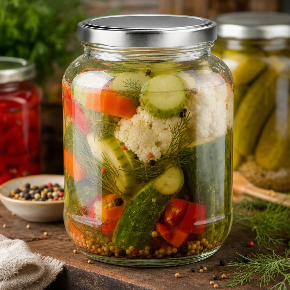 370ml Verre ovale avec couvercle BasicSeal argent UNiTWIST Bocal ovale de 370 ml avec couvercle BasicSeal pour les légumes marinés et les pickles à l'aneth et aux épices