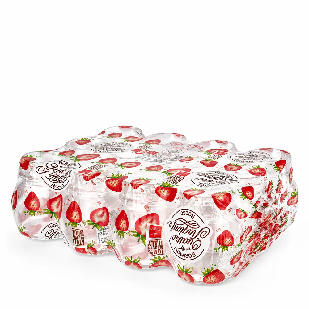 Lot de 4 pots ronds Quattro Stagioni de 150 ml avec couvercle à la fraise pour la mise en bocaux et la conservation