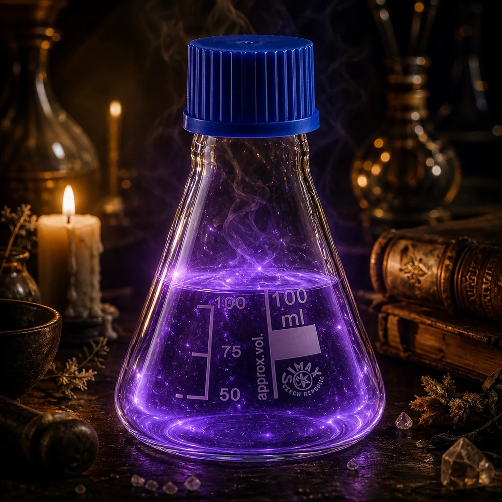 Ballon en verre Erlenmeyer pour la chimie, capacité 100 ml, avec bouchon bleu amovible