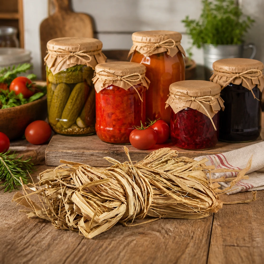 Ficelle naturelle pour la décoration, 30 g Raphia naturel 30g comme fermeture de bocaux utilisé dans la cuisine rustique avec des aliments conservés