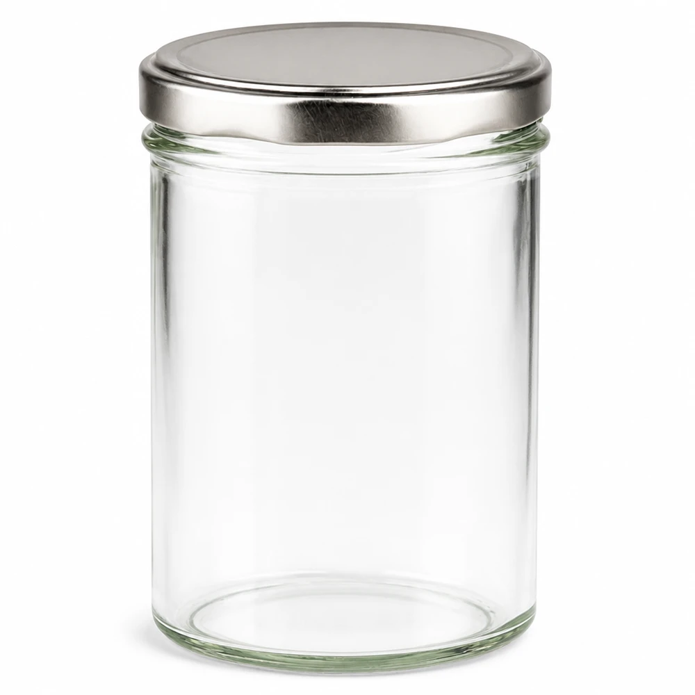 Pot de 435ml avec couvercle argenté BasicSeal - pot vide en verre clair avec couvercle métallique