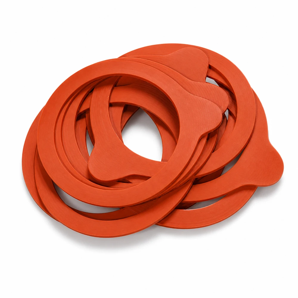 Anneau de mise en conserve en caoutchouc naturel RR60 Anneaux de cuisson RR60 Caoutchouc naturel orange empilés imbriqués Détails Joints en caoutchouc Bocaux de conservation
