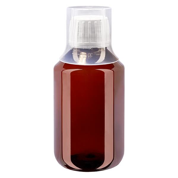 Bouteille PET 100ml avec bouchon blanc bouchon à vis blanc inviolable+ gobelet Bouteille PET 100ml avec bouchon blanc bouchon à vis blanc inviolable+ gobelet