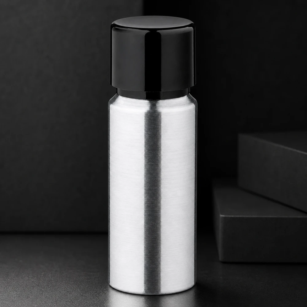 Bouteille en aluminium poncé 20 ml, avec bouchon à vis noir et joint conique Flacon en aluminium pratique de 20 ml aux dimensions compactes, parfait pour les voyages et l'utilisation mobile