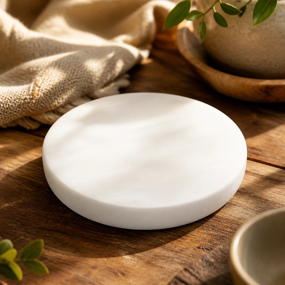 UNiTWIST Couvercle en silicone blanc RR80 dans un décor de cuisine naturel sur bois avec textiles et plantes mis en scène avec style