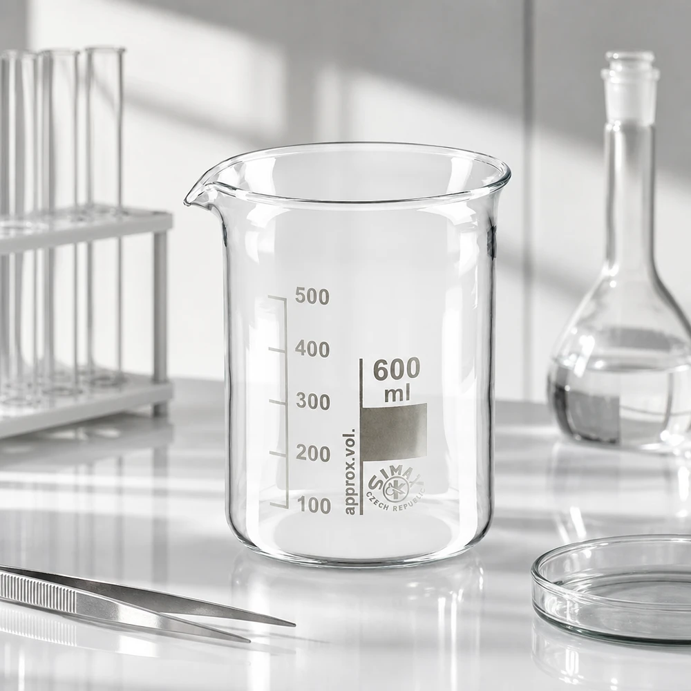 Gobelet clair 600ml forme basse en verre borosilicaté de haute qualité avec graduation précise