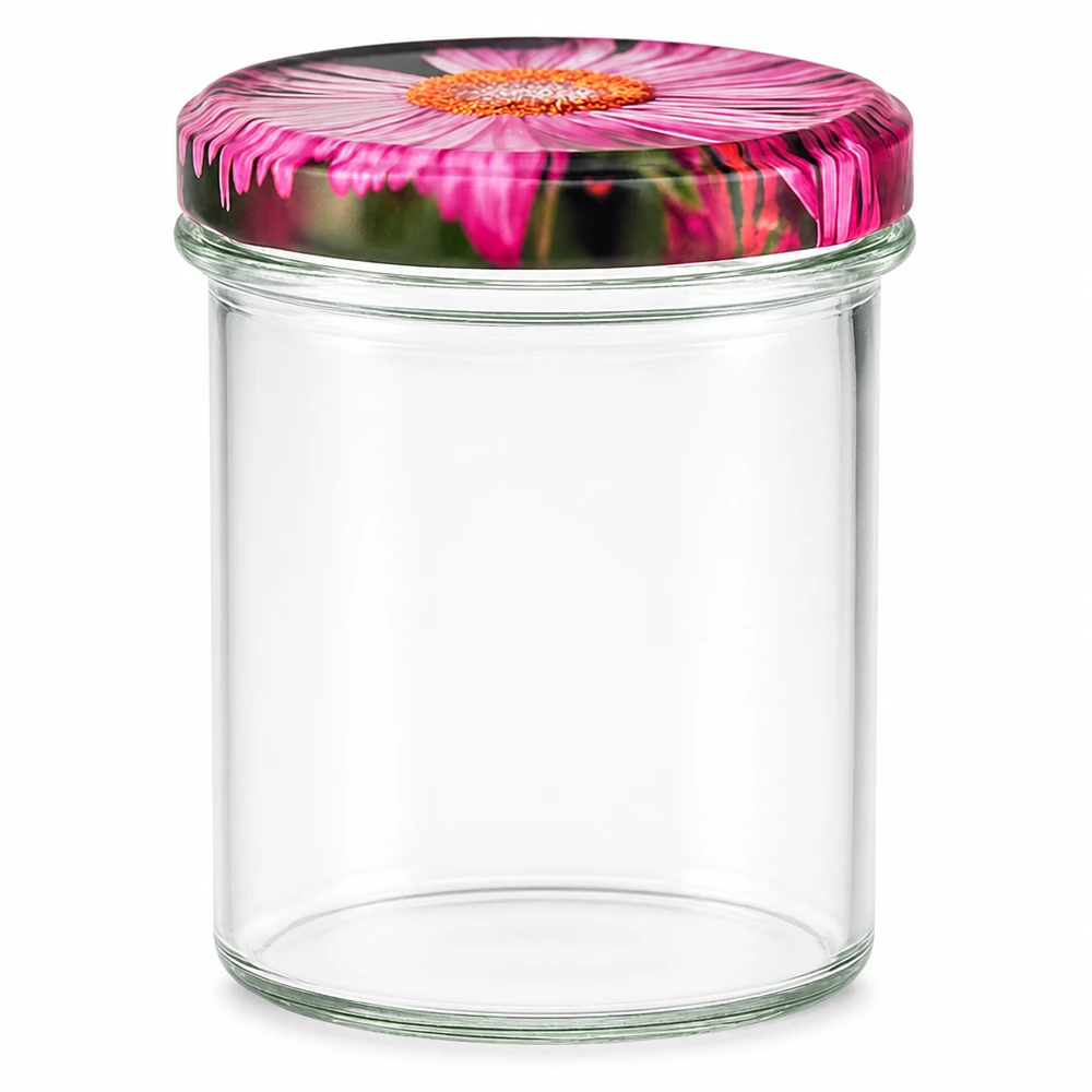 Pot de 350ml avec couvercle BasicSeal décor fleurs roses Gerbera Pot de conservation transparent