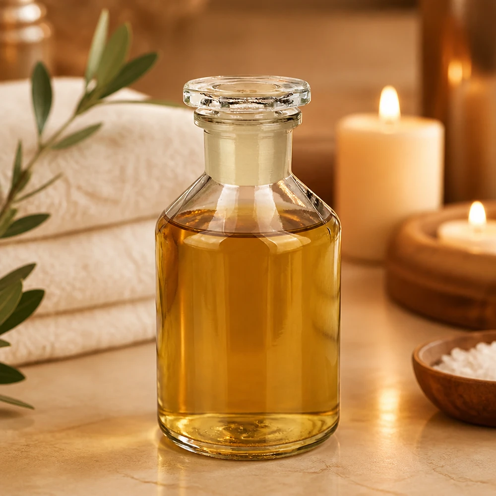 Flacon à col droit de 50 ml, transparent, avec bouchon en verre, pour une ambiance bien-être à la lueur des bougies