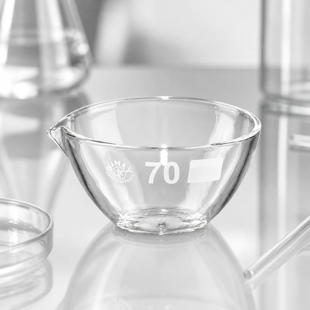 Bol de laboratoire polyvalent ø70mm avec bec verseur en verre borosilicaté thermiquement stable pour une utilisation quotidienne