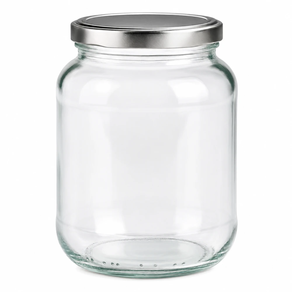 Pot ovale de 370ml avec couvercle à visser BasicSeal argenté pour confitures et conserves