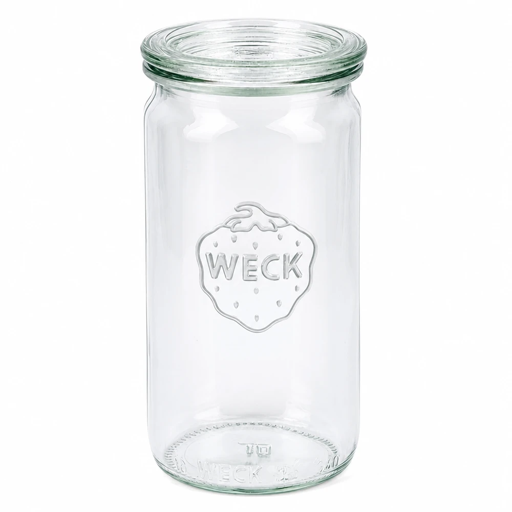 WECK Pot cylindrique 340ml avec couvercle en verre RR60 Pot de conservation transparent vide sur fond blanc