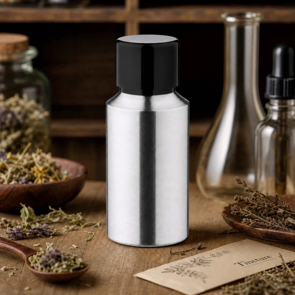 Flacon en aluminium poli de 30ml au design élégant pour les produits cosmétiques et de soin haut de gamme