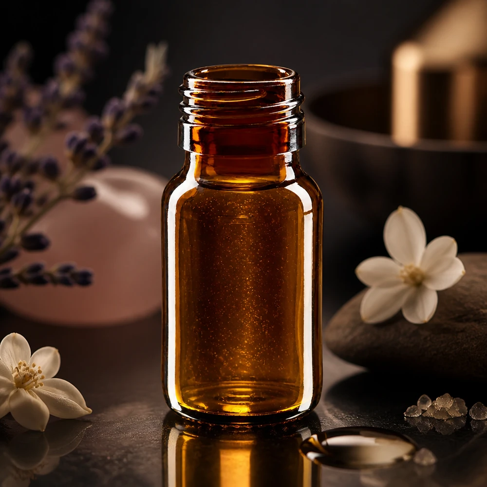 Bouteille compacte en verre brun de 30 ml avec raccord PP28 pour l'aromathérapie et les huiles essentielles