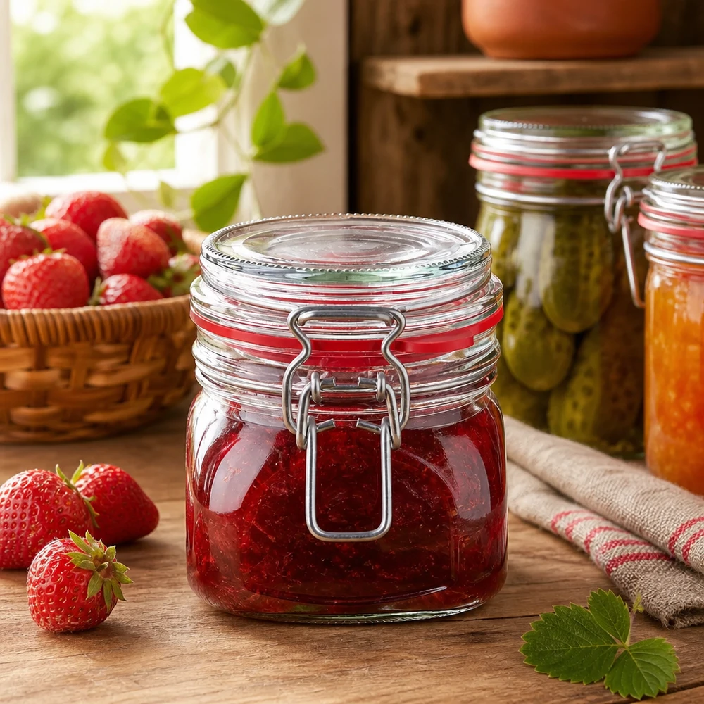 Boîte de conservation en verre 370ml avec fermeture à étrier idéale pour les confitures et marmelades