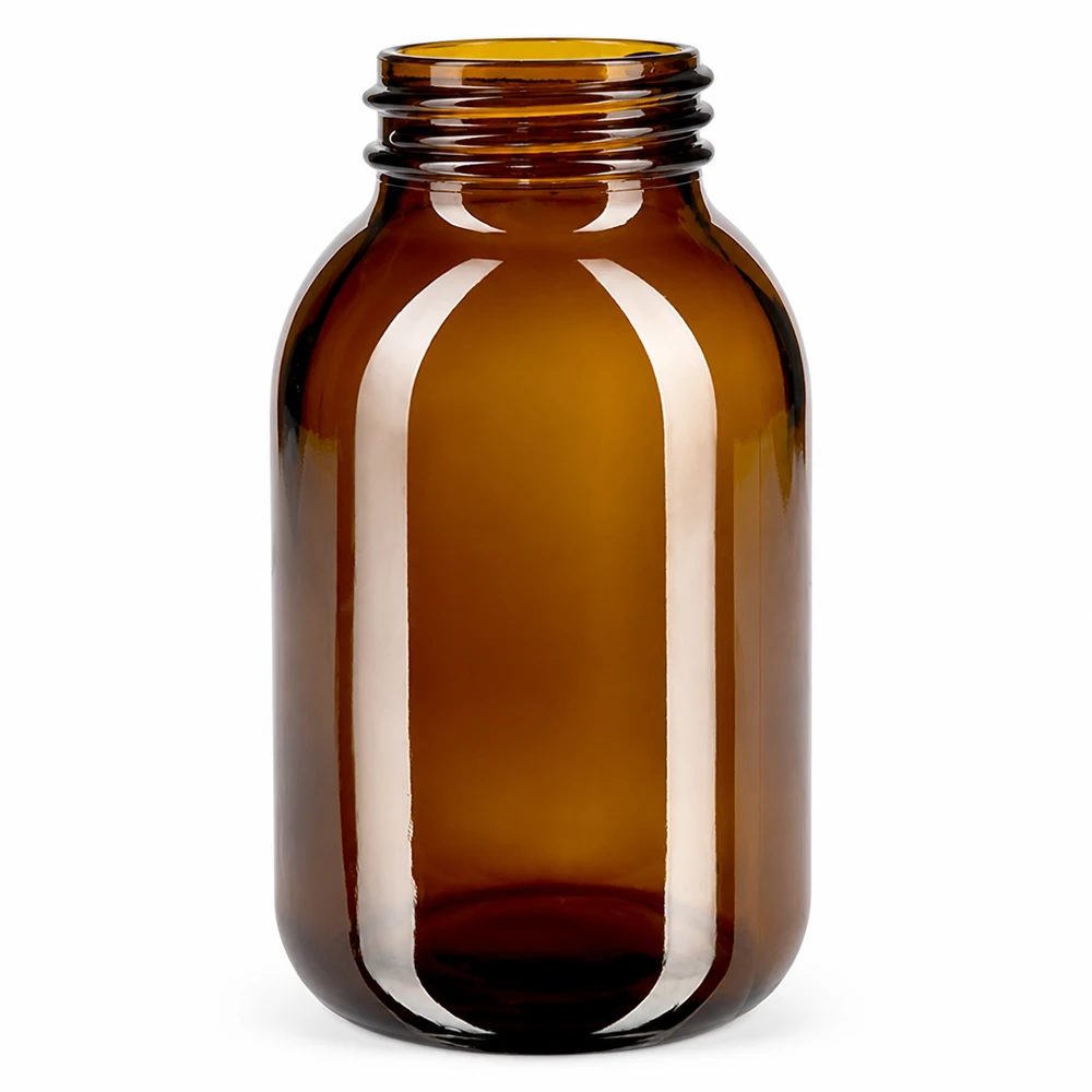 Bocal à col large en verre ambré 500 ml, goulot DIN 55, sans couvercle Bouteille à col large de 500 ml en verre brun pour les applications pharmaceutiques et cosmétiques