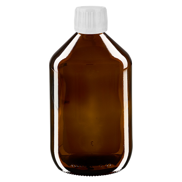 Flacon à médicaments Euro 500 brun PP28 avec bouchon à vis blanc