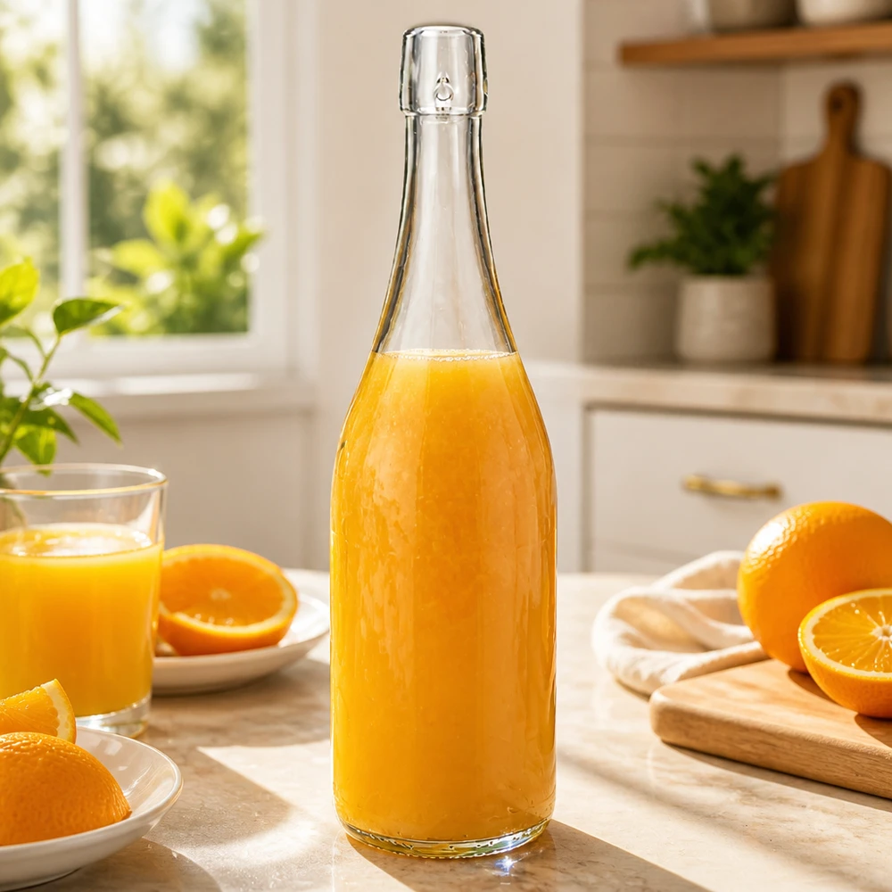 750ml UNiTWIST Bouteille en verre remplie de jus d'orange frais cuisine claire petit déjeuner vitamine C alimentation saine