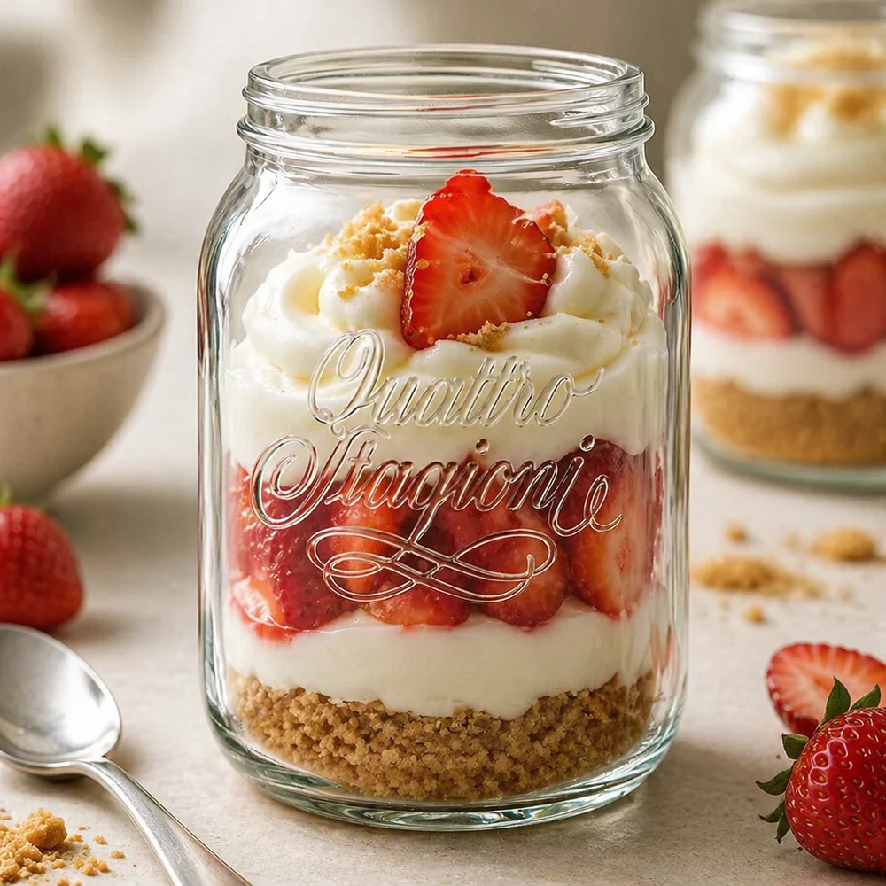 2000ml Verre rond 'Quattro Stagioni' QS110mm Quattro Stagioni Glas 2000ml mit Erdbeer-Dessert befüllt - vielseitiges Haushaltsglas für Einmachen und Dekoration