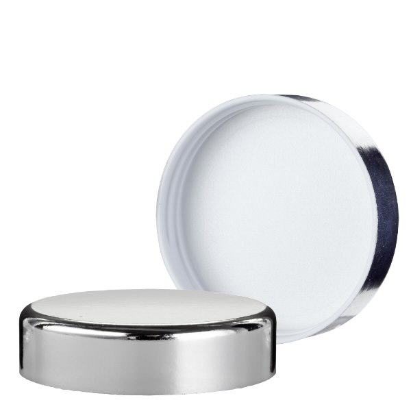 Couvercle à vis argenté pour pot en verre bleu 50ml Couvercle à vis argenté pour pot en verre bleu 50ml