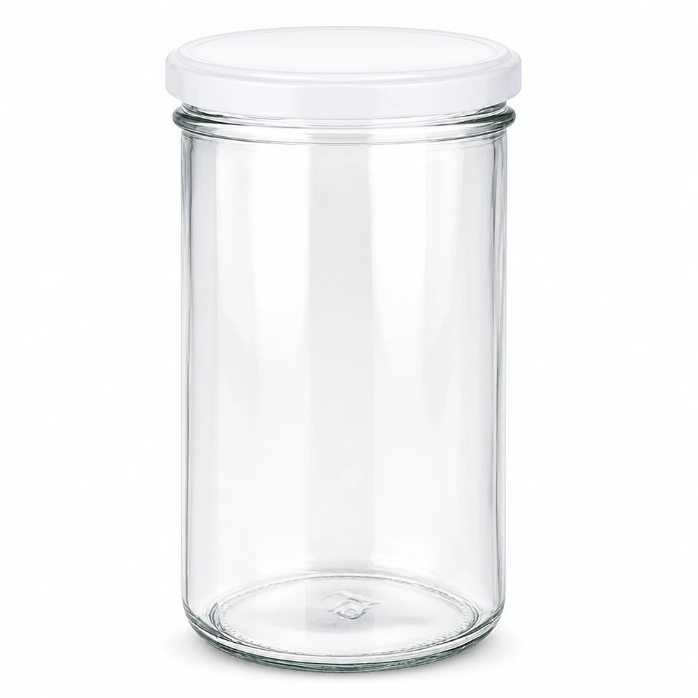 Pot de 277ml avec couvercle blanc BasicSeal - bocal vide en verre transparent pour confitures et conserves