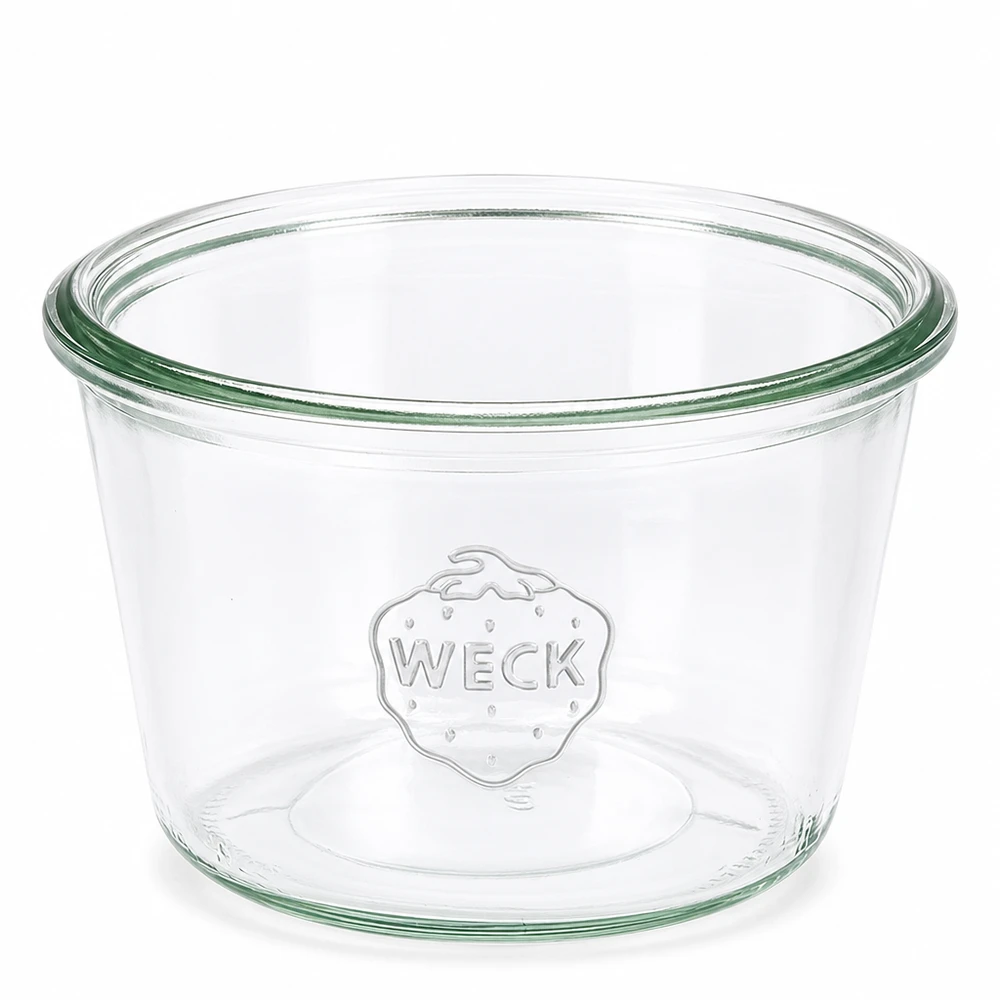 370ml bocal conique WECK RR100 WECK Pot de 370ml RR100 transparent avec bord vert et logo WECK en relief pour la mise en bocaux et la conservation