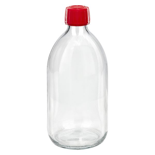 Flacon médical 500 ml couleur claire avec bouchon rouge Flacon médical 500 ml couleur claire avec bouchon rouge