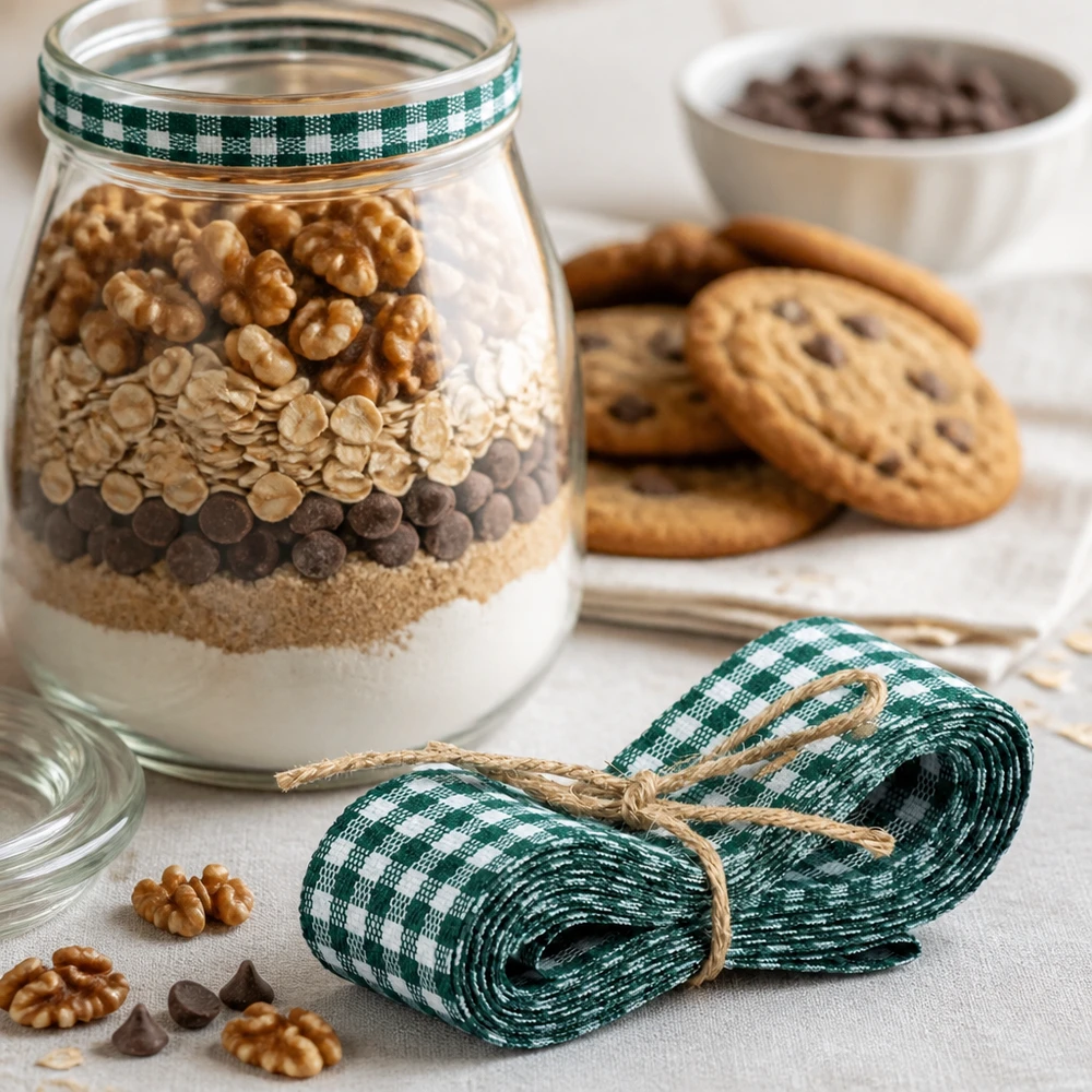 Ruban en tissu vert et blanc pour la décoration, 300 cm Ruban de tissu vert et blanc 300cm pour mélange à cuire dans un verre Cadeaux DIY décorés avec des noix Cookies et des grains de café