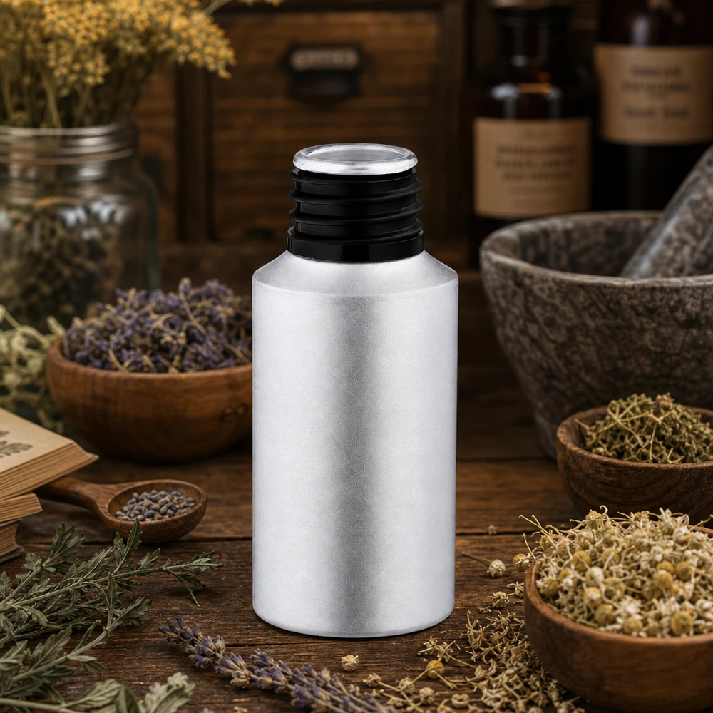 Bouteille refermable de 30 ml en aluminium décapé pour un stockage sûr des extraits de plantes médicinales