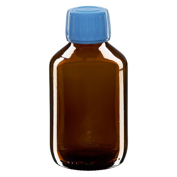 Flacon médical 150 ml couleur ambrée avec bouchon bleue Flacon médical 150 ml couleur ambrée avec bouchon bleue