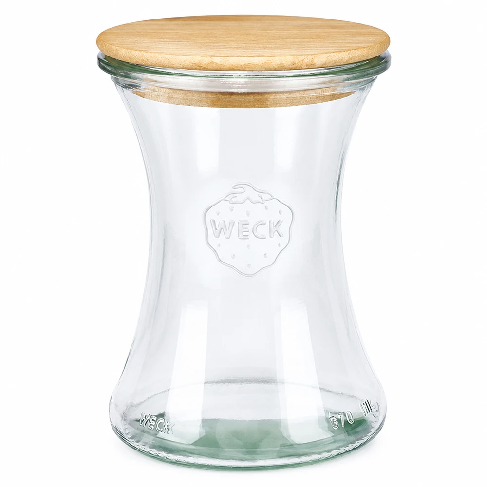 370ml bocal à gourmandises WECK RR80 avec couvercle en bois WECK Pot à délicatesse 370ml RR80 avec couvercle en bois en verre transparent pour la mise en conserve et les provisions
