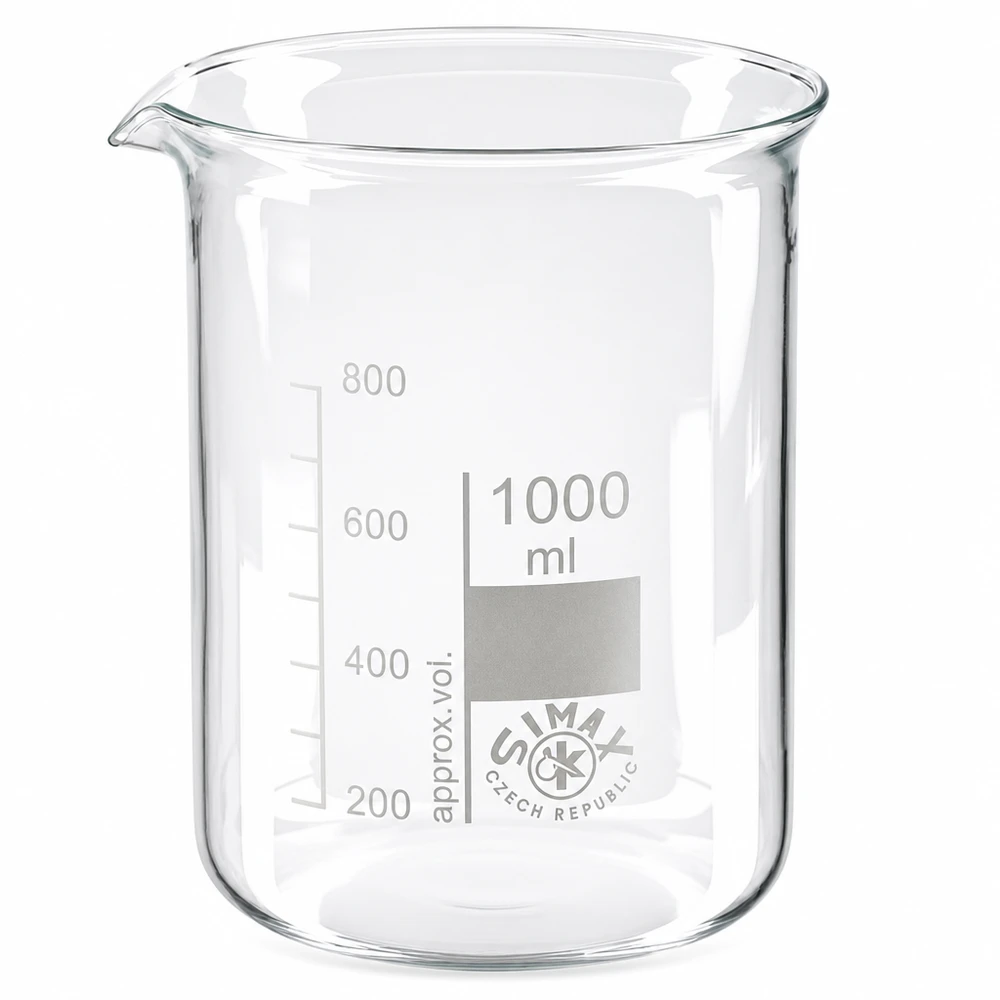Bécher de forme basse 1000ml en verre borosilicaté avec bec verseur pour des travaux de laboratoire précis