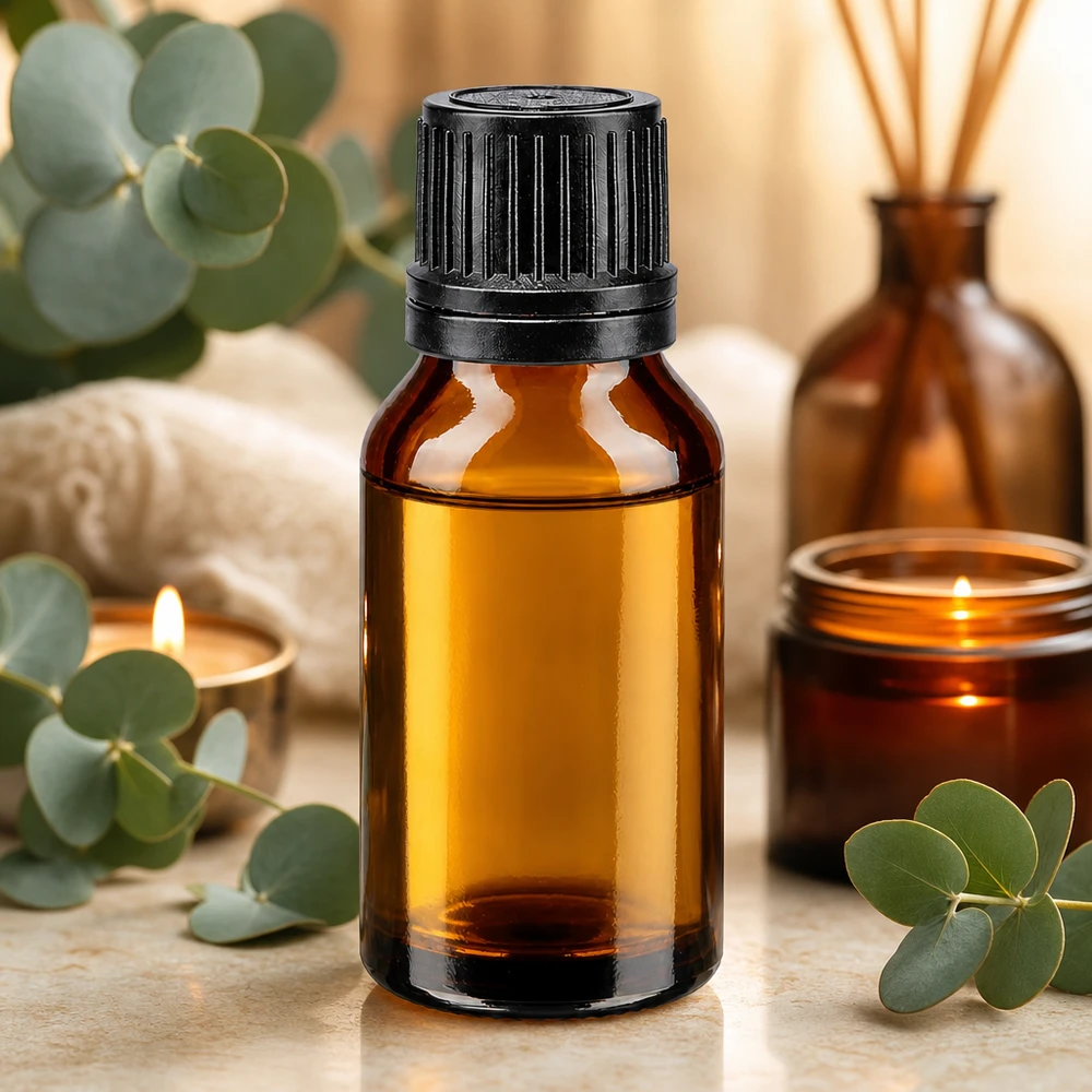 Petit flacon de pharmacie de 15 ml, marron, avec bouchon d'origine noir, pour huiles essentielles