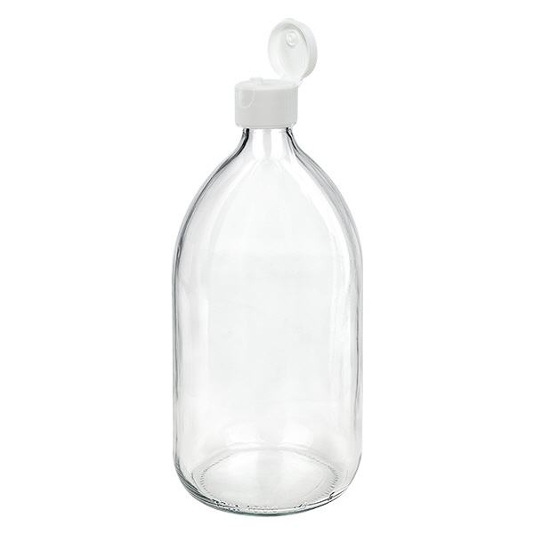 Flacon médical 1000 ml couleur claire avec couvercle à charnière blanc Flacon médical 1000 ml couleur claire avec couvercle à charnière blanc