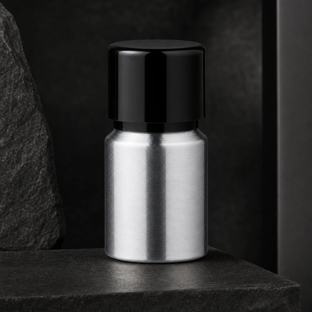 Flacon en aluminium léger de 10ml avec protection UV et bouchon anti-fuite pour les cosmétiques naturels