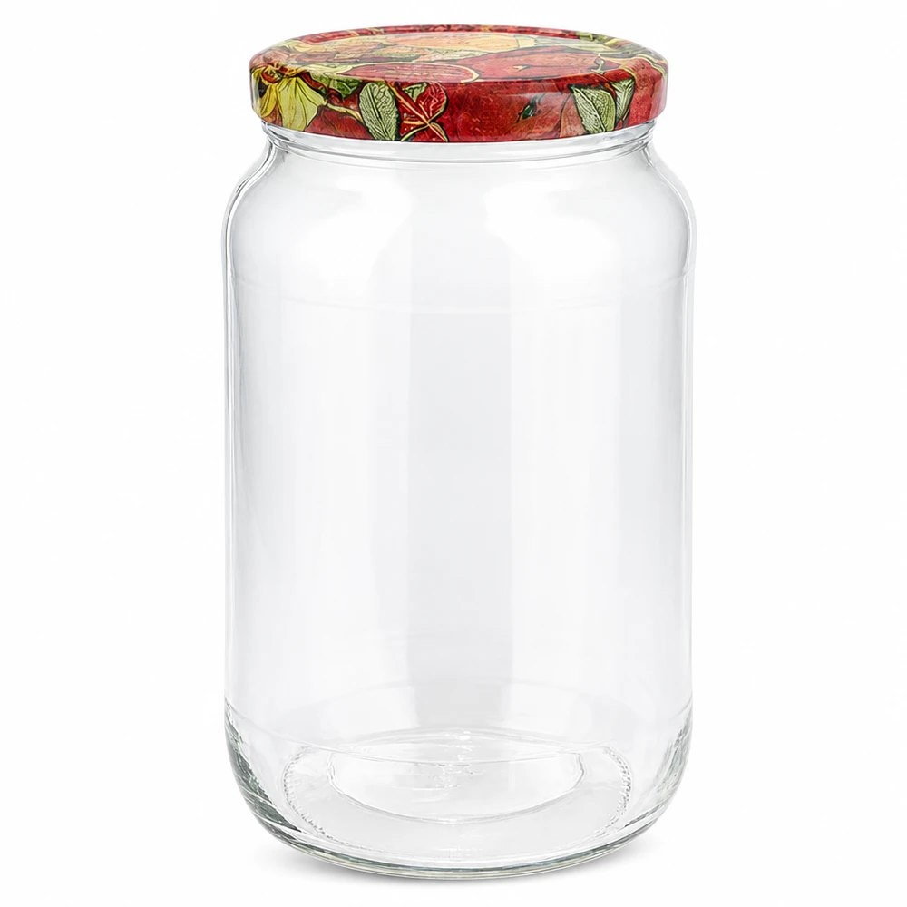 1062ml bocal rond avec couvercle BasicSeal décor fruits bocal à conserves vide transparent avec motif de fruits multicolore