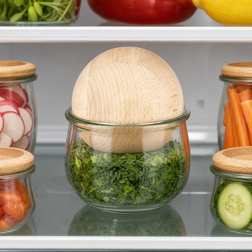 580ml bocal tulipe WECK RR100 avec boule en bois en hêtre