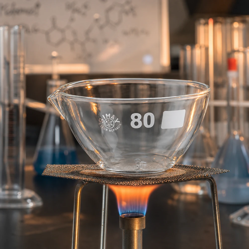 Cuvette d'évaporation en verre de laboratoire 80mm transparente avec bec verseur pour applications thermiques