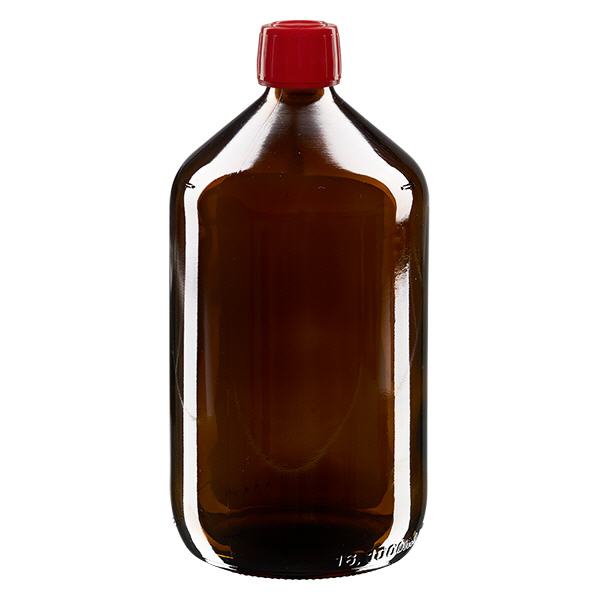 Flacon médical 1000 ml couleur ambrée avec bouchon rouge Flacon médical 1000 ml couleur ambrée avec bouchon rouge