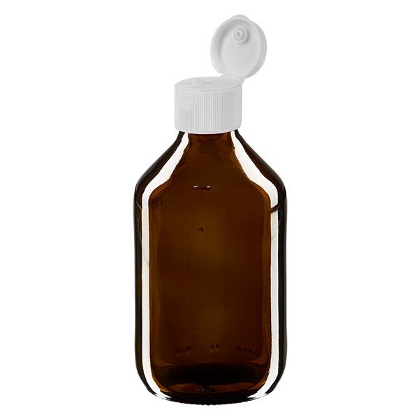 Flacon médical de 250 ml avec couvercle blanc à charnière Flacon médical de 250 ml avec couvercle blanc à charnière