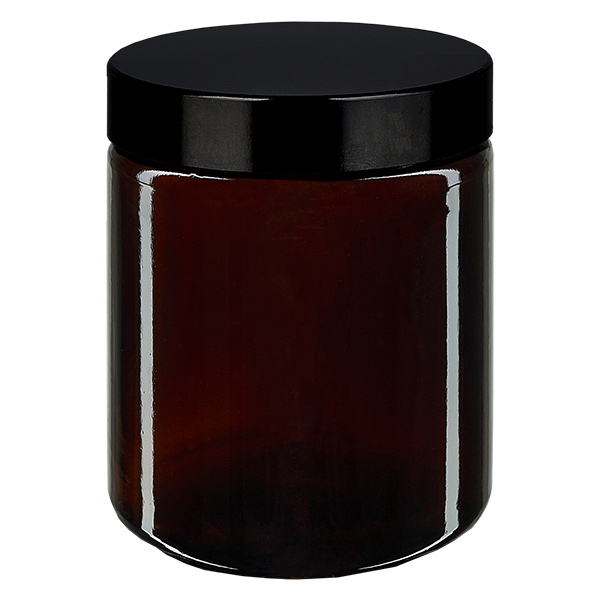 Pot en verre 180ml brun, avec couvercle en bakélite noir
