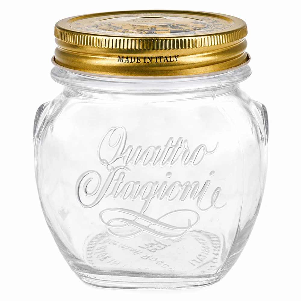 300ml pot rond Quattro Stagioni avec couvercle doré Made in Italy pot transparent vide