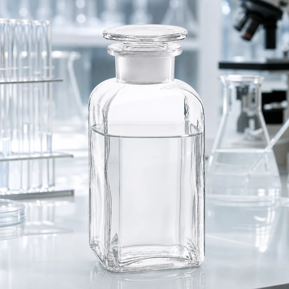 Flacon de laboratoire de 350 ml, à col large et de section carrée, avec bouchon en verre transparent, pour réactifs chimiques