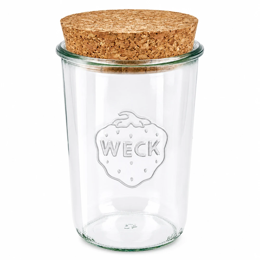 WECK Bocal en verre 850ml RR100 avec bouchon en liège naturel Couvercle Bocal à conserves transparent