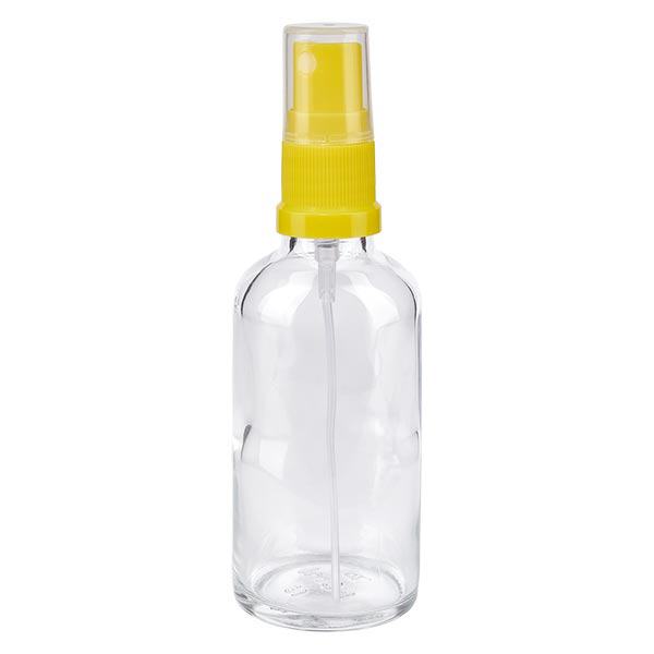 Flacon de pharmacie transparent 50ml embout spray jaune Flacon de pharmacie transparent 50ml embout spray jaune