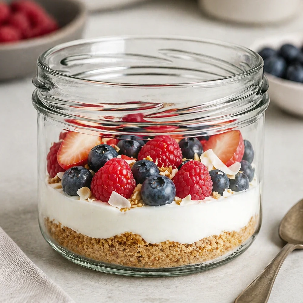 UNiTWIST Sturz260 Verre rond 260ml TO82 rempli de yaourt Baies Muesli comme dessert dans un verre Image du produit