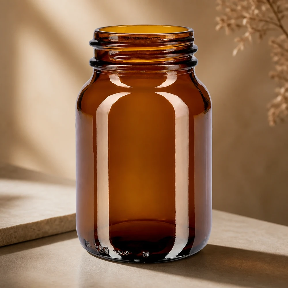 Bouteille à col large de 250 ml en verre brun de qualité supérieure pour une protection optimale du contenu contre la lumière